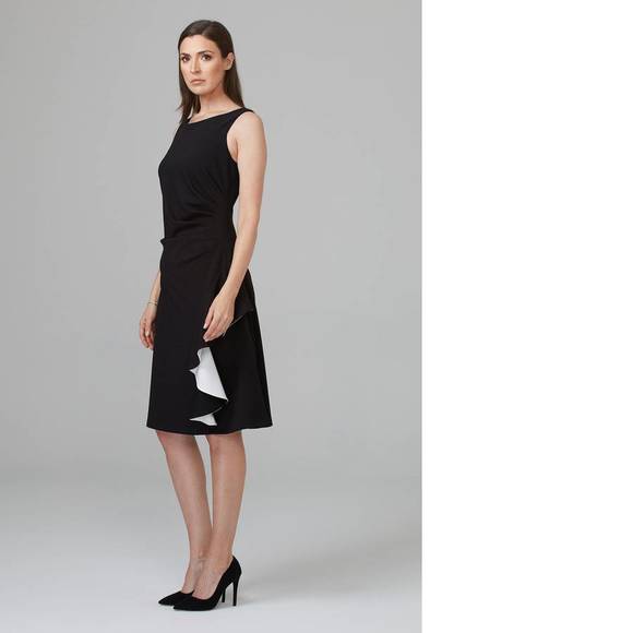 NWT Joseph Ribkoff 201319 - DRAPED A-LINE DRESS in BLACK/VANILLA - Picture 2 of 3